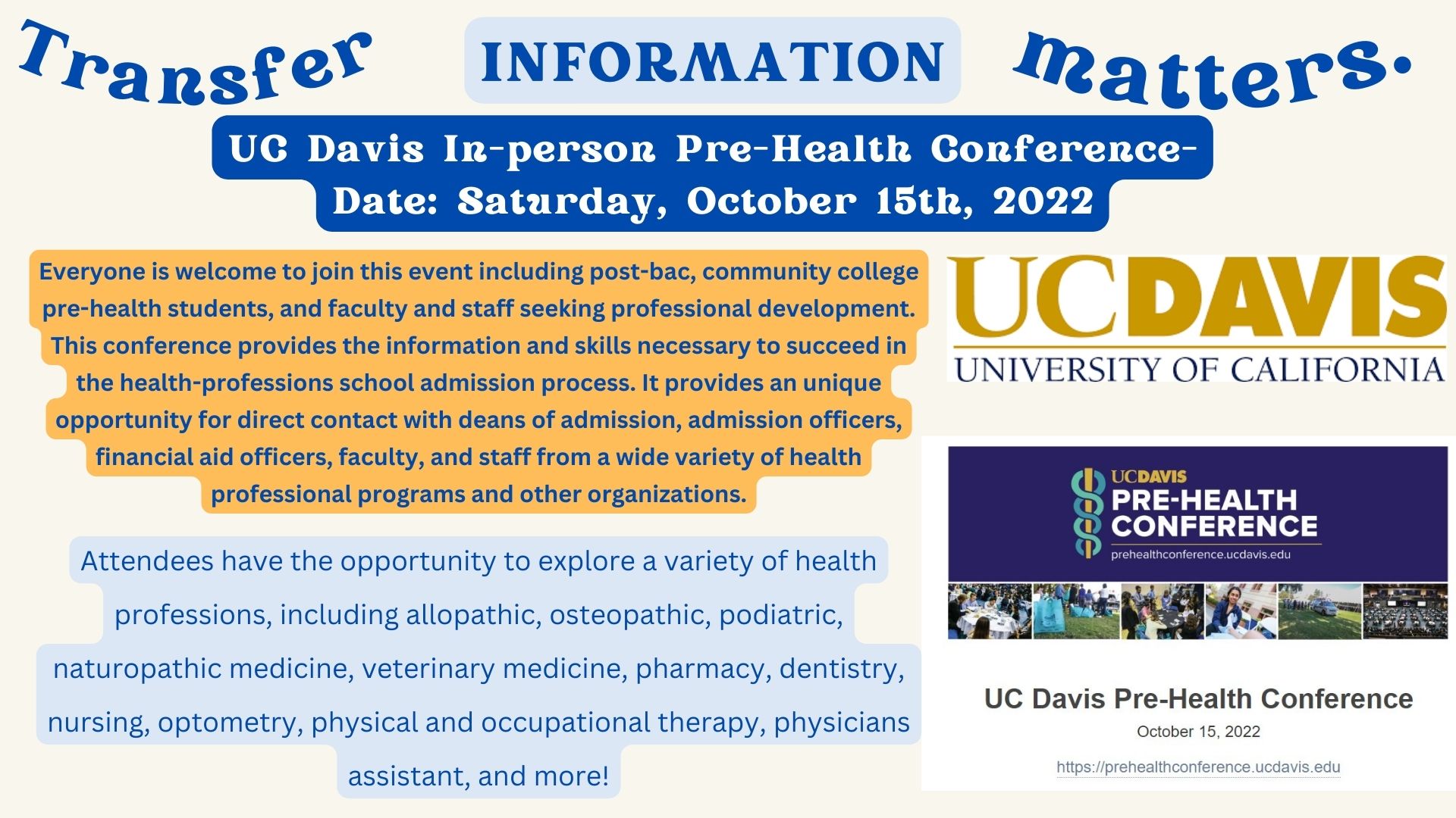UC Davis In-Person Pre-Health Conference - Saturday, October 15, 2022